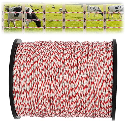 ohbien 500m Electric Fence Wire 6 Strands Stainless Steel Polywire Electric Fence Wire Reel with Black Chuck Reliable Conductivity for Livestock Cattle Sheep Horse Pets Crop (Red White)