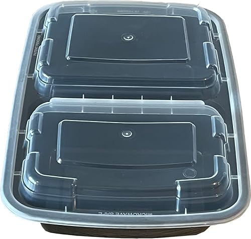 Miniatura 3 de [150 juegos] Contenedores de preparación de comidas de 2 compartimentos, recipientes de plástico negro de 28 onzas, contenedor para llevar, caja