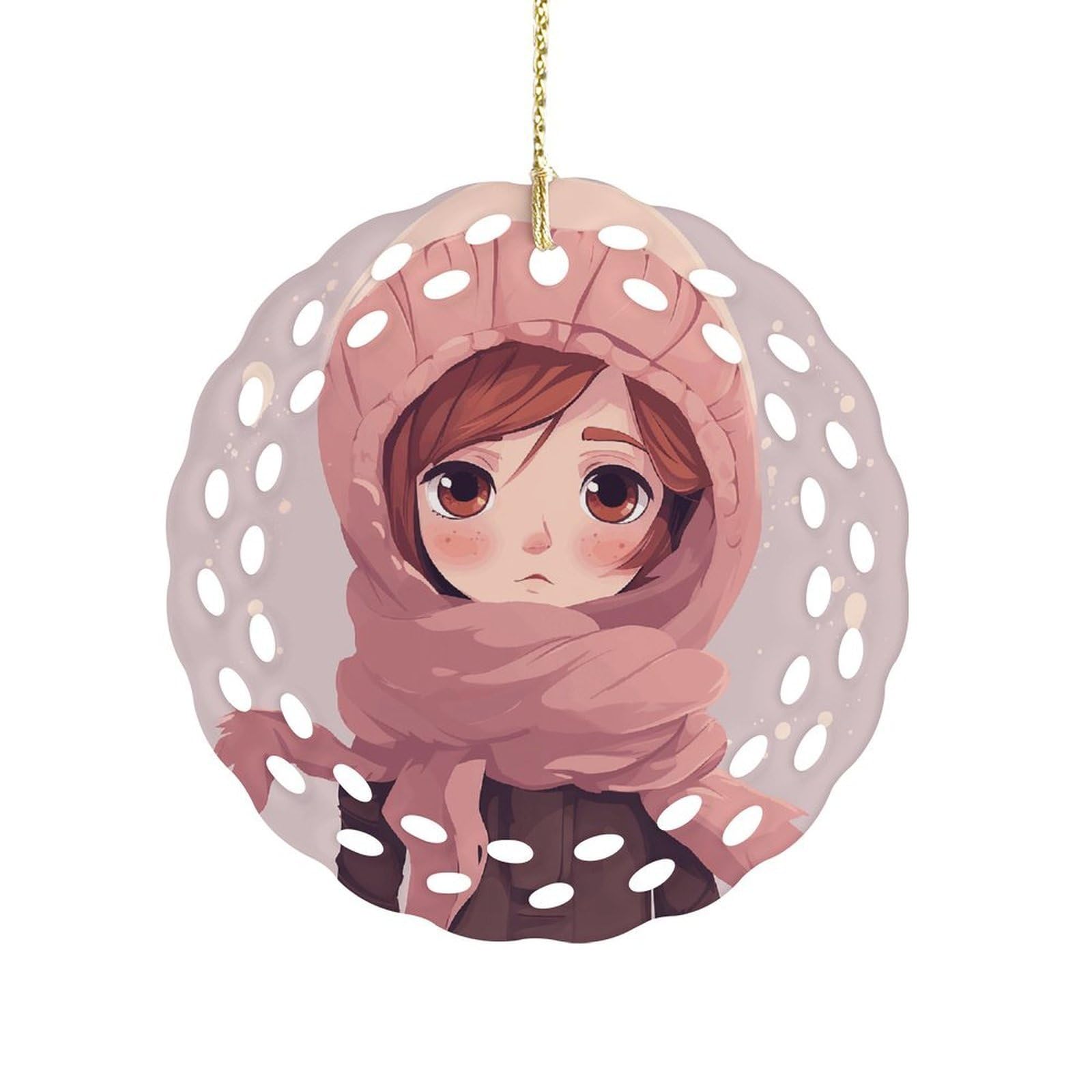 Fekiloot Girls Style With Scarf Ceramic Ornaments 3 Inch Round,Holiday Keepsake For Women,,Pet Owners,Hanging Ornament Gifts Idea For Home