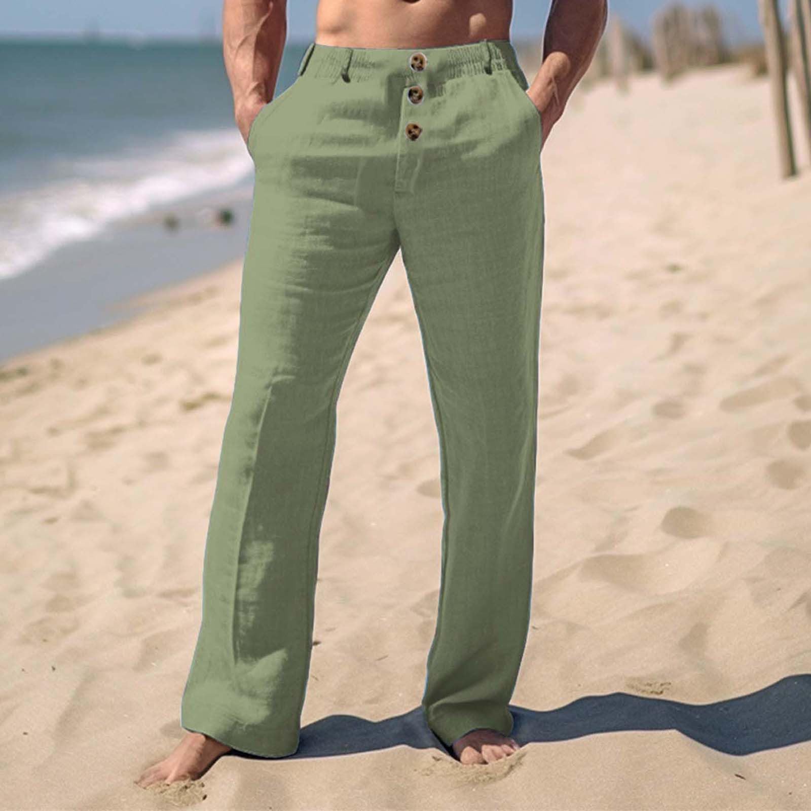 Männer Lazy Leinenhose Leichte Tunnelzug Hose Boardhose mit Elastischen Bund Loose Fit Strandhose Beachhose für Urlaub Strand Casual Baumwolle Hose Sommer Strand Hosen Sommer Baumwolle Hosen