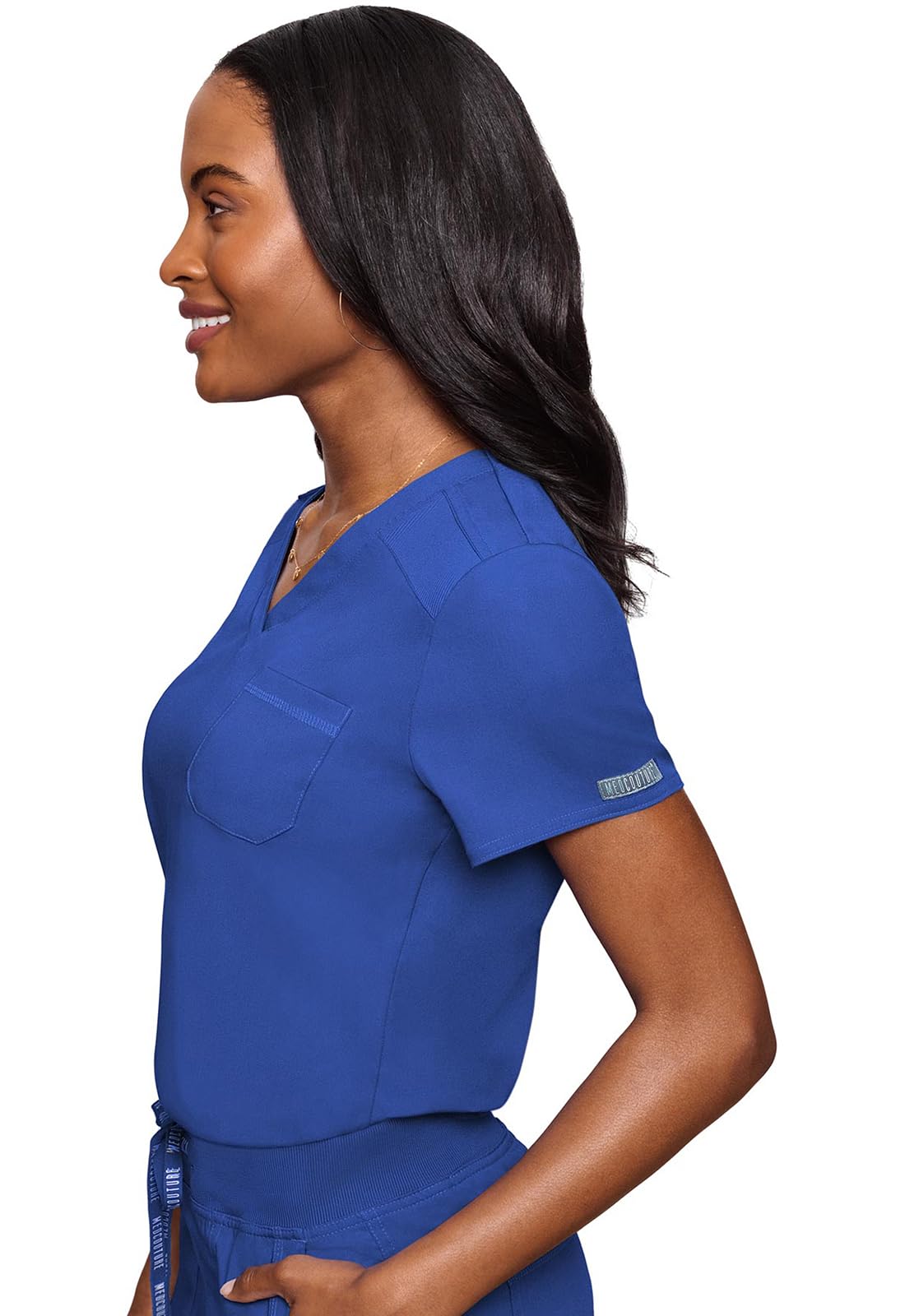 Med Couture Conjunto de uniforme médico para mujer con cuello en V MC7448 y pantalones elásticos en 2 direcciones 7710, Royal- 2XL Top/XL pantalón