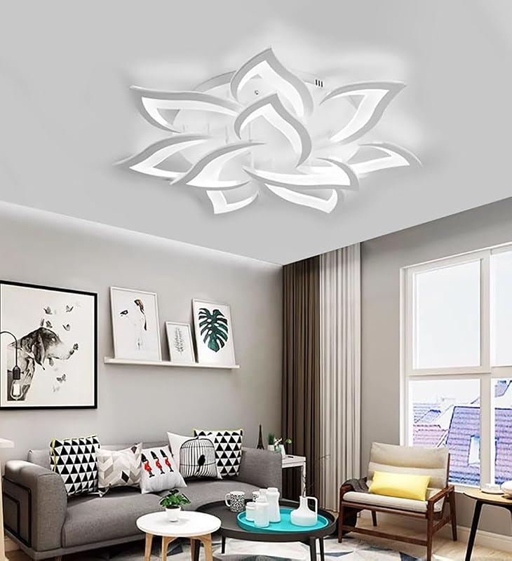 Modern LED Ceiling Light 80W Dimmable 10-Flower Chandelier with Remote Control 33.4in for Bedroom Living Room Dining Room Office Entryway Kitchen