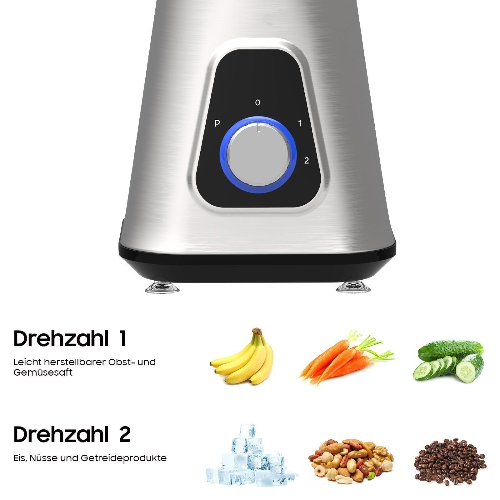 iceagle Mikser stojący Smoothie Maker – blender elektryczny 1300 W | mikser 2 w 1, dzbanek 1,5 l i kubek 600 ml, funkcja Ice-Crush, 2 poziomy prędkości, funkcja pulsu, 22000 obr./min dla gładkiej
