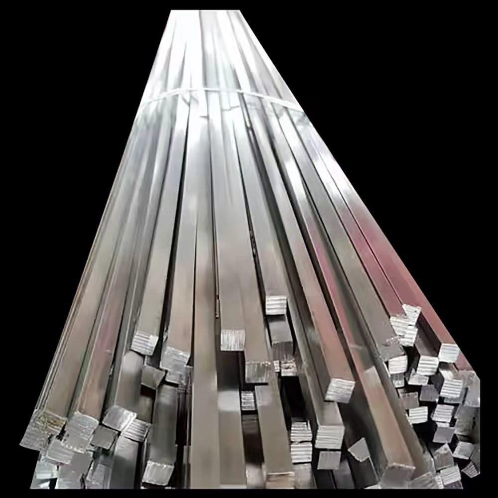 Barra piatta in acciaio inox, lunghezza 400 mm, sezioni trasversali da 2 x 2 mm a 80 x 80 mm, materiale resistente per supporto strutturale