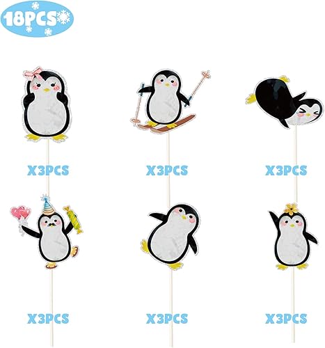 Miniatura 6 de 18 adornos para cupcakes de pingüinos con purpurina, decoraciones de pingüino para baby shower, cumpleaños de pingüinos, decoraciones de fiesta de