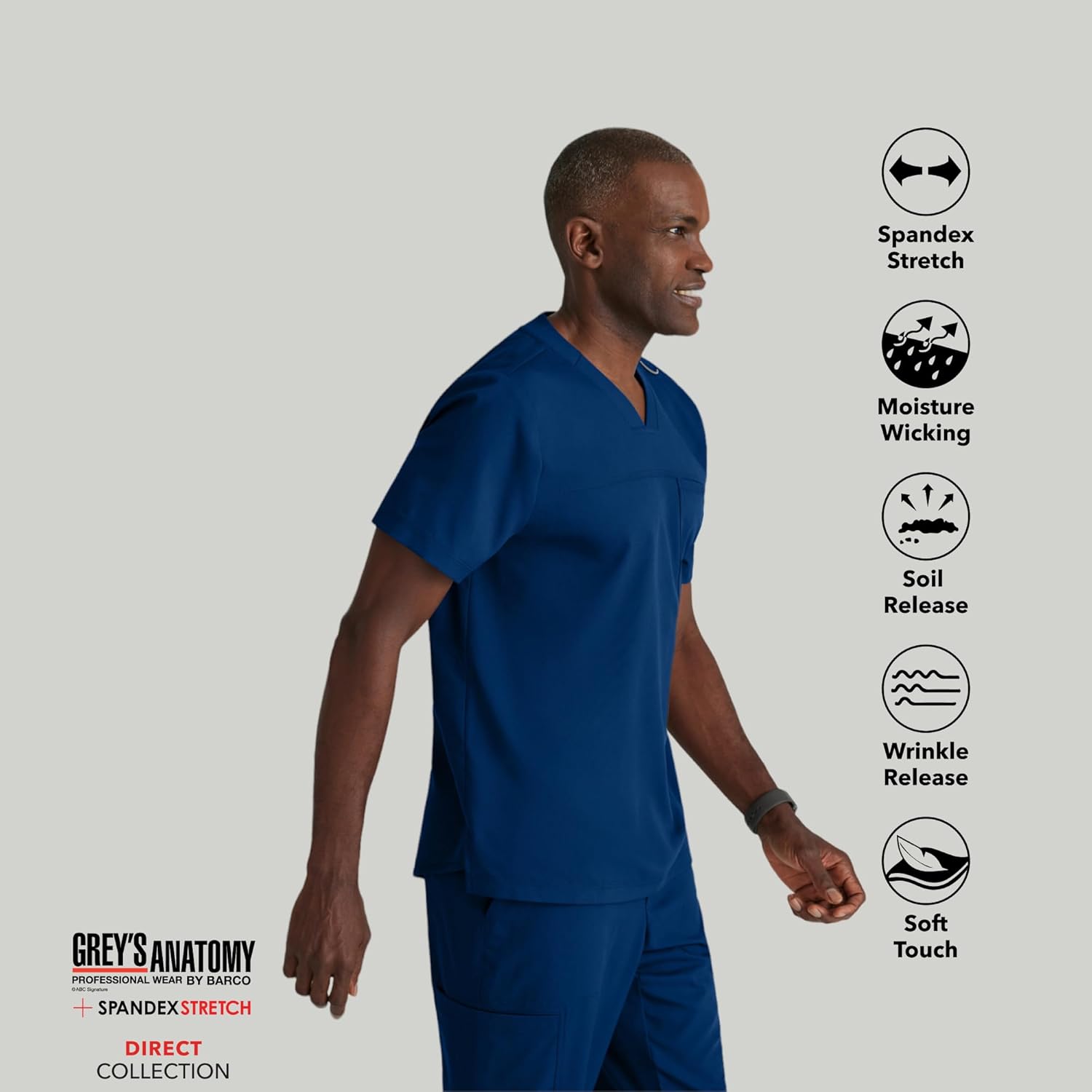 BARCO Grey's Anatomy Spandex Stretch Direct - Rapid Scrub Top for Men, V-Neck Men's Scrub Top - Image 5
