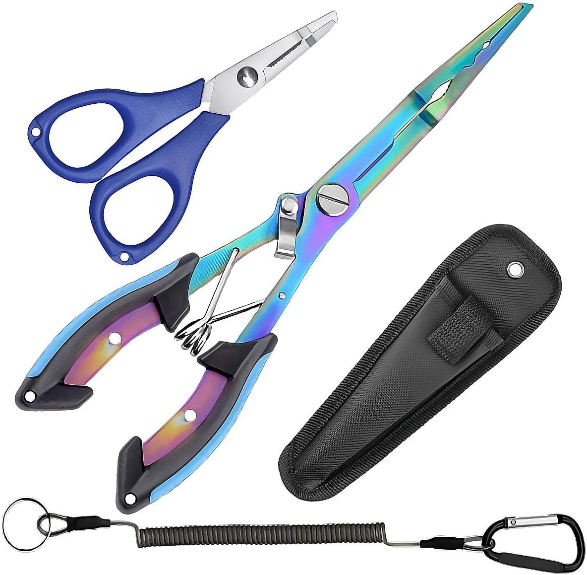 Fishing Needle Nose Pliers, Stainless Steel Fish Pliers and Scissors Set with Sheath Lanyard, Hook Remover Split Ring Tools, Aboda Fishing Gear Fresh & Saltwater Fishing Tool Kit