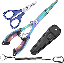 Abodadventures Alicate De Bico Fino Para Pesca, Kit De Alicate E Tesoura De Aço Inoxidável Com Bainha E Cordão, Removedor De Anzol, Anel Dividido, Crimpagem De Linha E Chumbo, Kit De Ferramentas Par