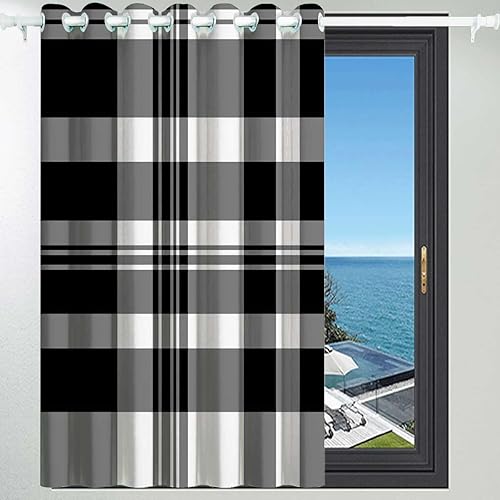 Miniatura 2 de Cortina blanca y negra para dividir habitaciones, cortinas a cuadros para armario, sin puerta, tela acústica de 60 pulgadas de ancho x 60 pulgadas
