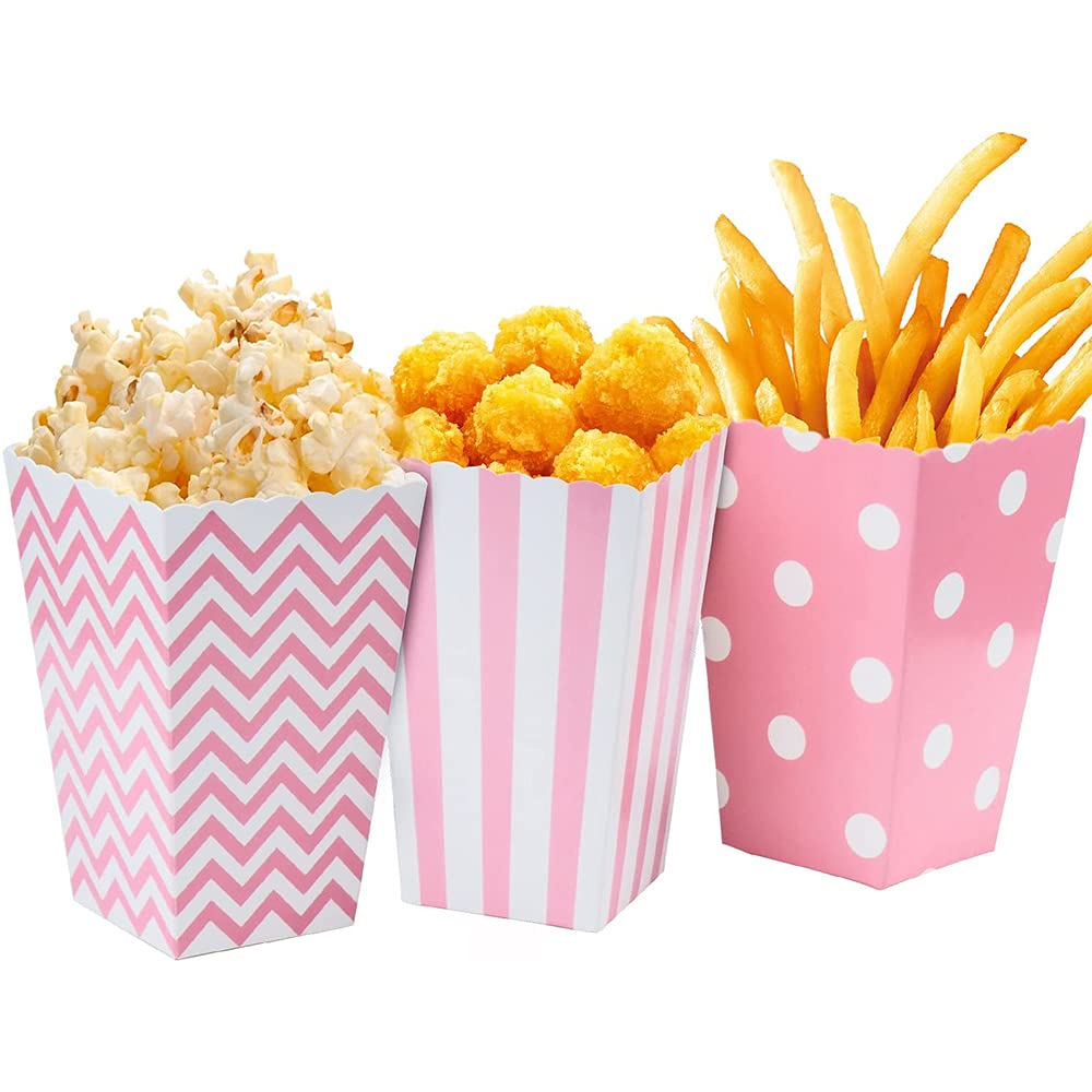 45 Sacchetti Porta Popcorn In Cartone Rosa, 3 Design (Pois, Strisce, Onde), Ideali Per Feste, Cinema E Carnevale, 11,5x7x5 Cm