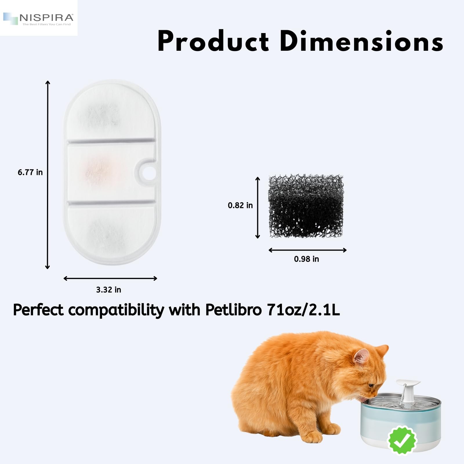 NISPIRA PLWF002 Kit de filtro de agua de carbón activado para fuente de agua para gatos, reemplazos con esponjas, compatible con Petlibro 78 onzas/2.1 L, 12 paquetes