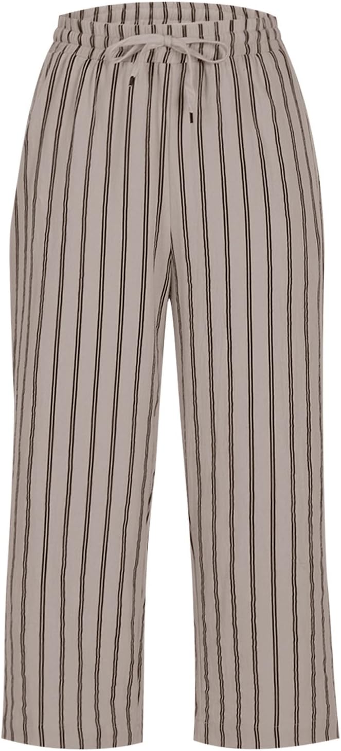 Women Striped Capri Pants Casual Capris Elastic Zambia Ubuy