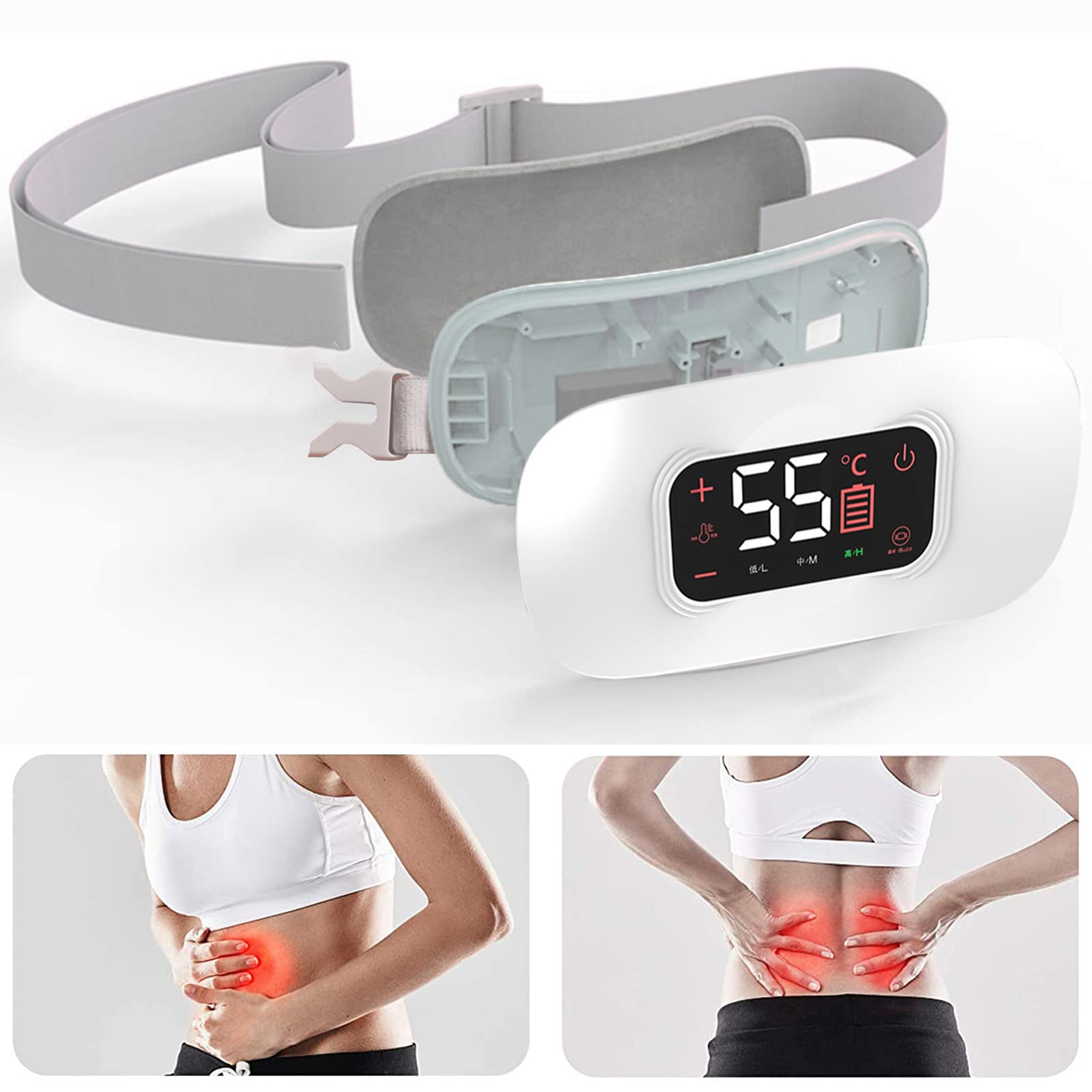 Cintura calda per utero mestruale Cuscino riscaldante rapido senza fili elettrico per schiena o pancia, 3 livelli di riscaldamento e 3 modalità di massaggio Riscaldatore vita USB per donna o raga