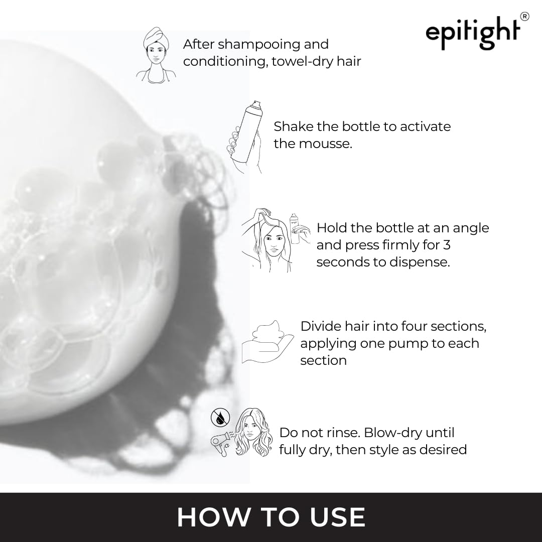 Epitight Thicc Hair|Weightless Carb-Based Mousse Formula|Fine Hair To Fuller Hair |All Hair Types|100% Natural Ingredients|Leave-In Treatment|2X Heat Protection Upto 380°C|For Women|200Ml - Image 6 thumbnail