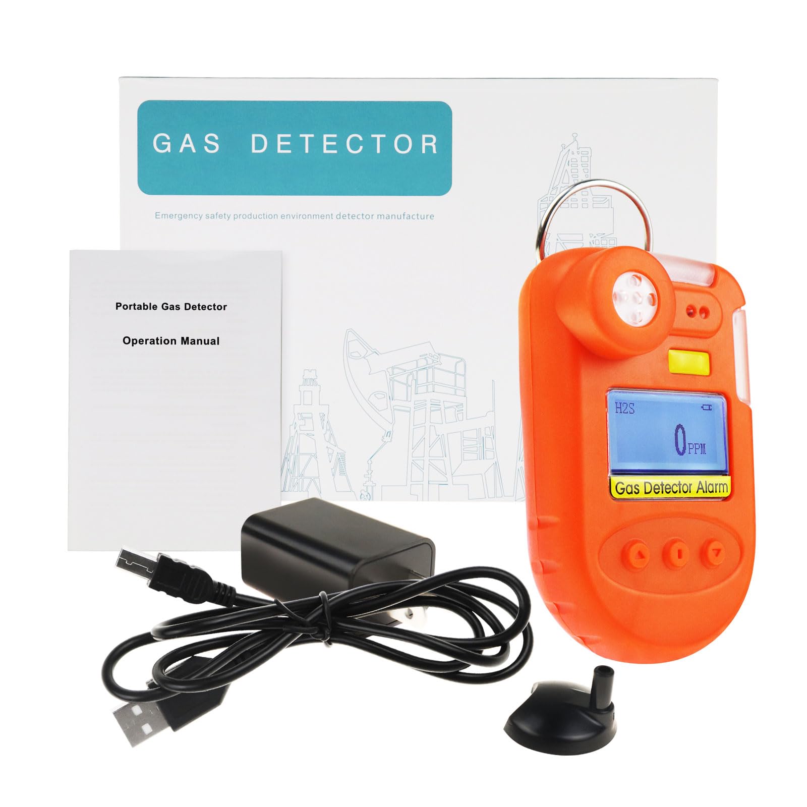H2S - Détecteur de gaz numérique H2S à clipser - 0 ~ 100 ppm - Détecteur de sulfure d'hydrogène avec vibration, sonnerie et alarme visuelle, affichage en temps réel et date et fonction