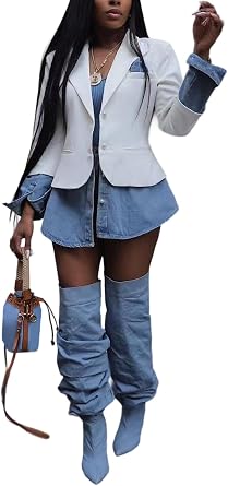 DINGANG Denim Blazer for Women Causal Long Sleeve Jackets Coats