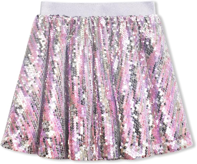 Sequin Skirt for Girls Kids Elastic Waist A-Line Sparlky Mini Skirt with Lining