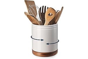 DOWAN Rotating Utensil Holder, 360° Ceramic Kitchen Crock for Countertop