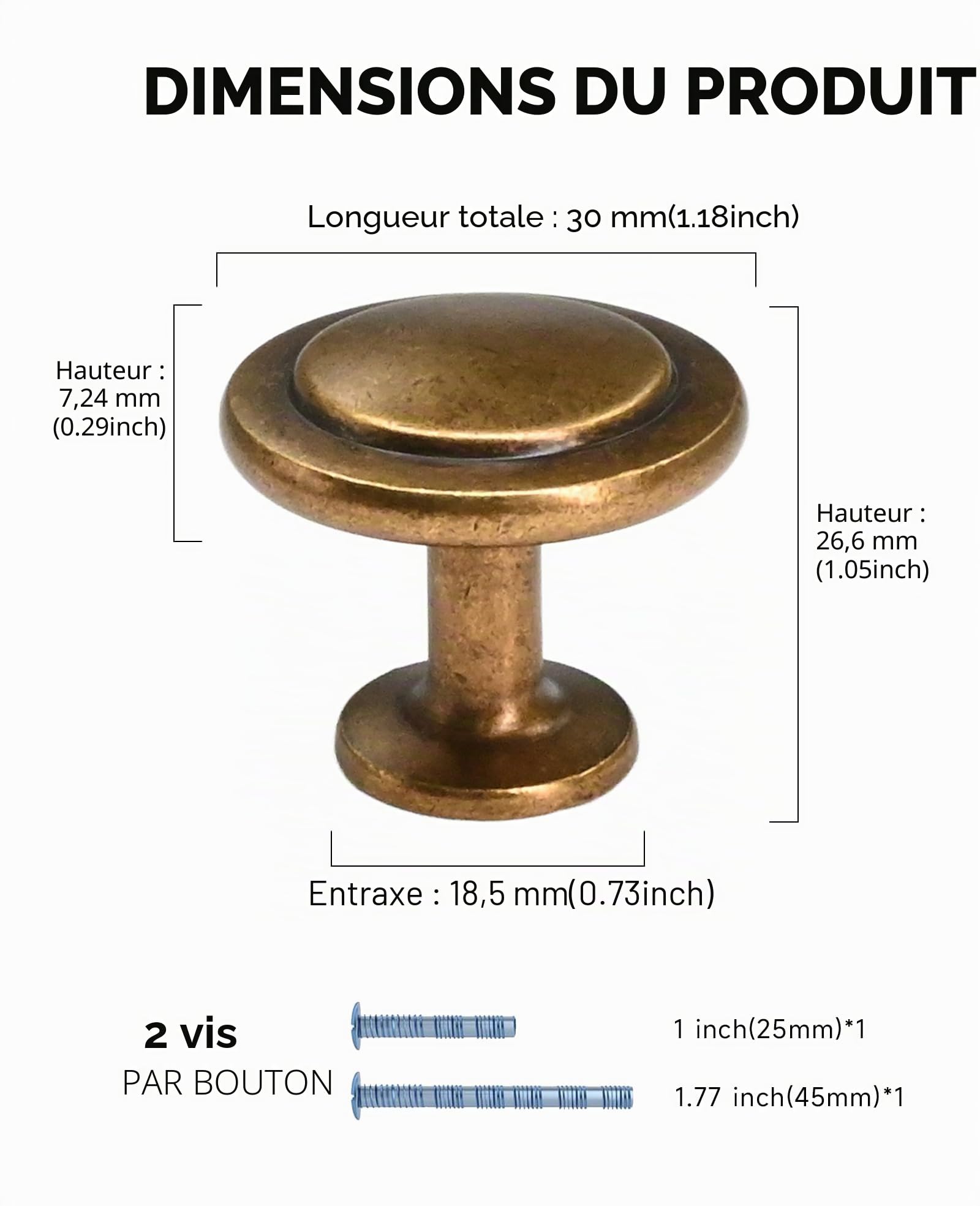 Amerdeco 12 Pièces Boutons de Tiroir, Rétro Bronze, Alliage de Zinc et Laiton, Poignées de Porte de Cuisine pour Décor Armoire, Placard, Tiroir, Porte, Garde-robe