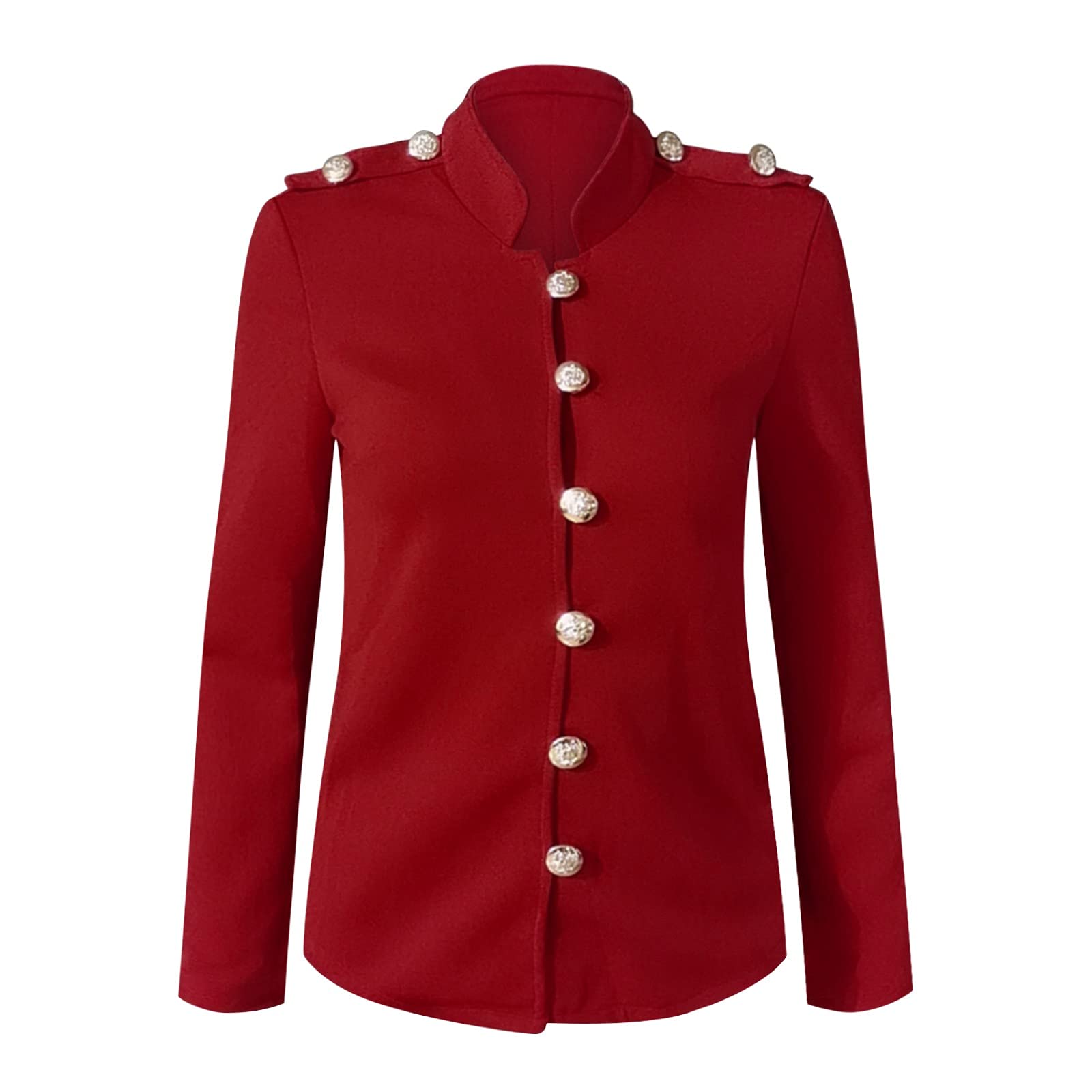 Sweatblazer damska kurtka garniturowa, elegancki płaszcz, z listwą guzikową, styl wojskowy, na czas wolny, stójka, biznesowa, do biura, marynarka, płaszcz, rozmiar M–3XL, czerwony, XL
