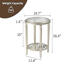 Vista 2 de SUNBURY Mesa auxiliar moderna con parte superior de vidrio templado y estante inferior de vidrio, mesita de noche pequeña de MDF para sala de estar