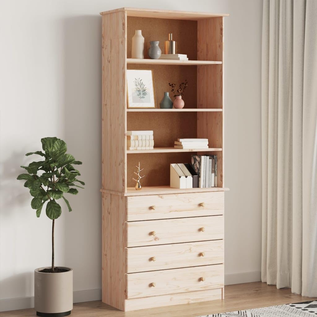 vidaXL Librería con cajones Alta Madera Maciza de Pino 77x35x186,5 cm