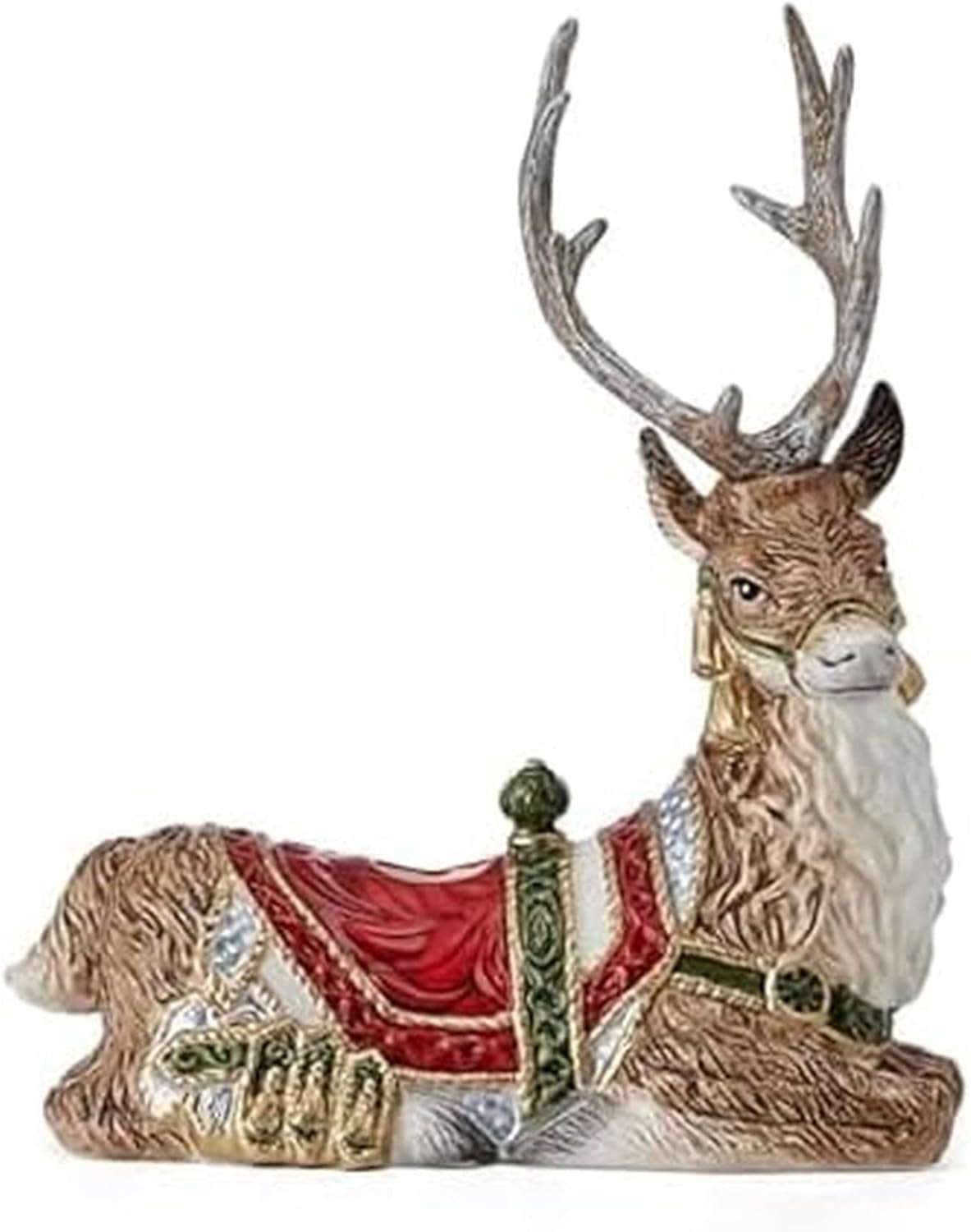 Fitz and Floyd Telluride Red Resting Deer Candleholder, Ceramic Holiday Décor, Hand-Painted Christmas Mantel Accent Centerpiece, 8.75 Inch