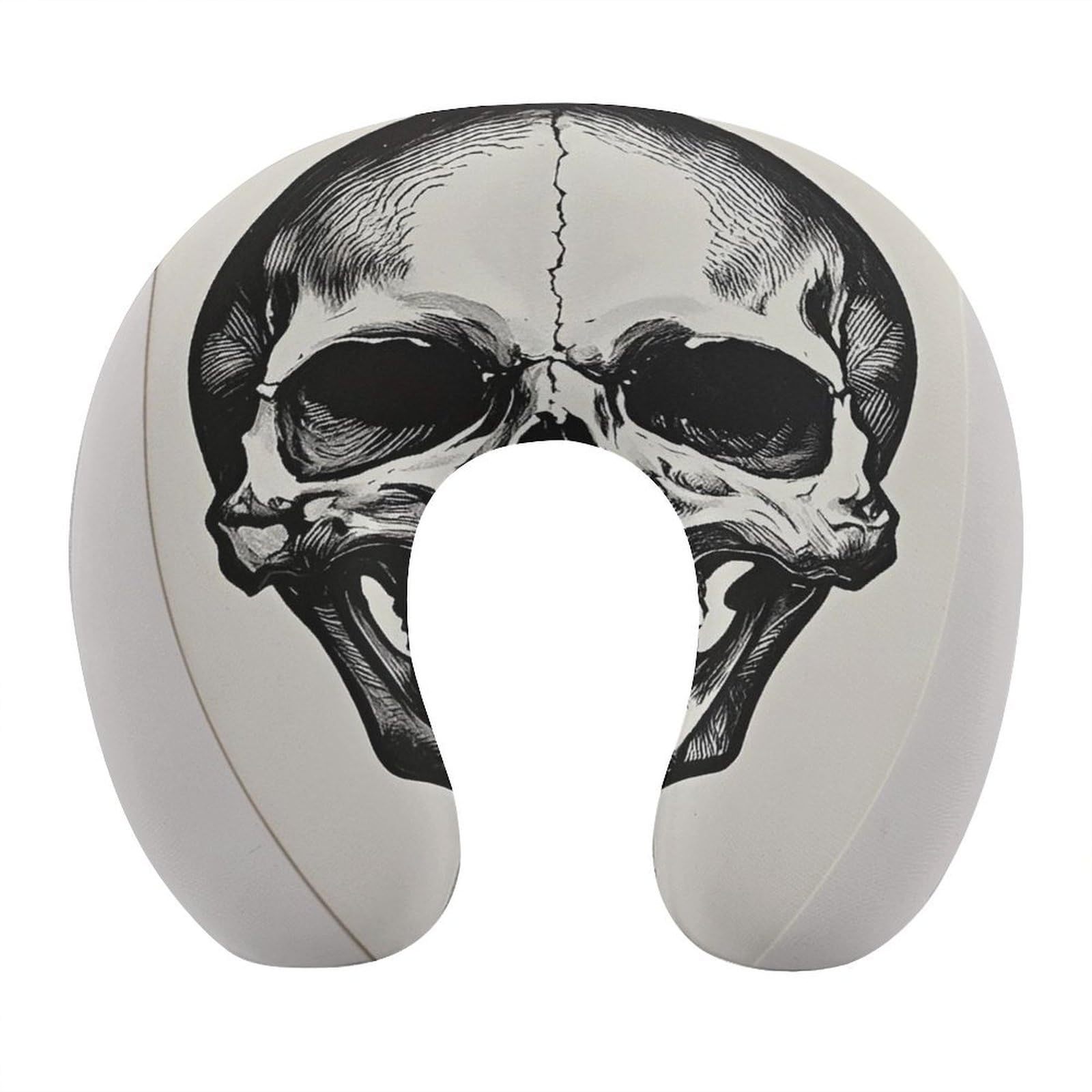 FekiLoot Black Skull Pattern on White Background Travel Pillow Comfortable U Shape Memory Foam Pillows Neck and Head Support Portable Travel Neck Pillow Suitable for Planes Trains Self-Driving Cars