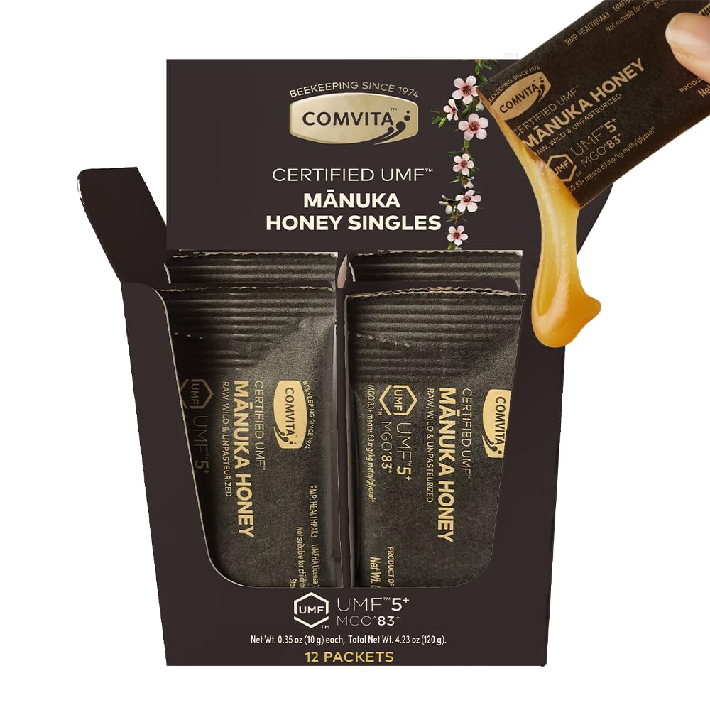 Comvita Manuka Honey Packets UMF 5+ (MGO 83+) - Raw Manuka Honey New Zealand, Single Serve Travel Size, Pure & Unpasteurized, Monofloral, Superfood for Immune Health, Add to Tea - 0.35 oz, 12 Count