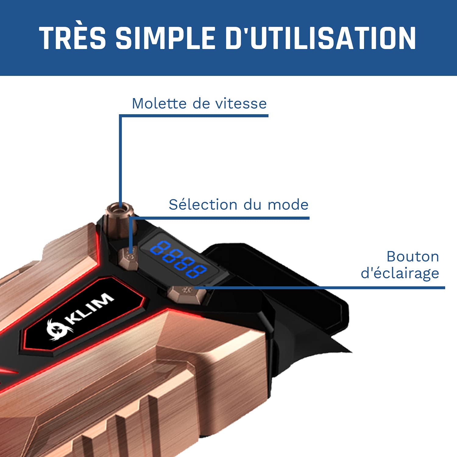 KLIM Cool - Refroidisseur PC Portable en Métal - Le Plus Puissant - Extracteur d' Air USB pour Refroidissement Immédiat - Ventilo