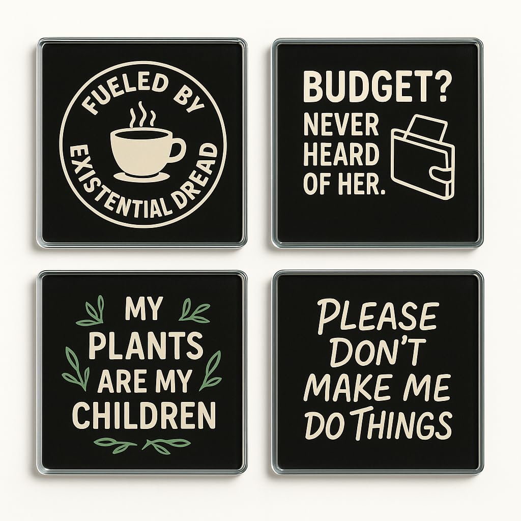 The Plum Penguin Adulting Humor Kit Acrylic Coaster Pack Of 4 With Humorous Adulting Quotes - Quirky Home Decor Gift For Millennials