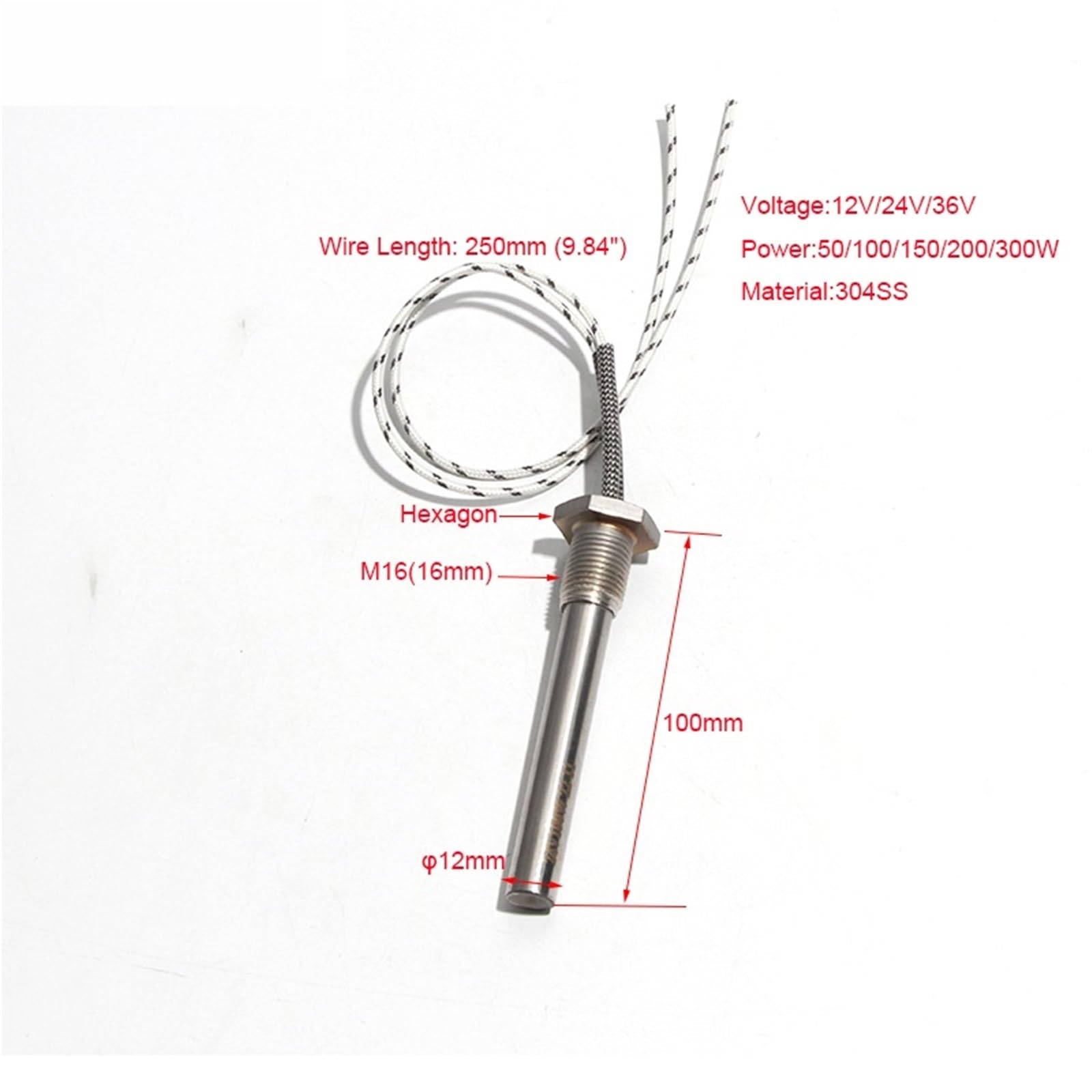 12V 24V 36V M16 Gewinde Patrone Heizelement mit Mutter 12x100MM 50W/100W/200W Spannung Heizstab 1Stk(24V_150W)