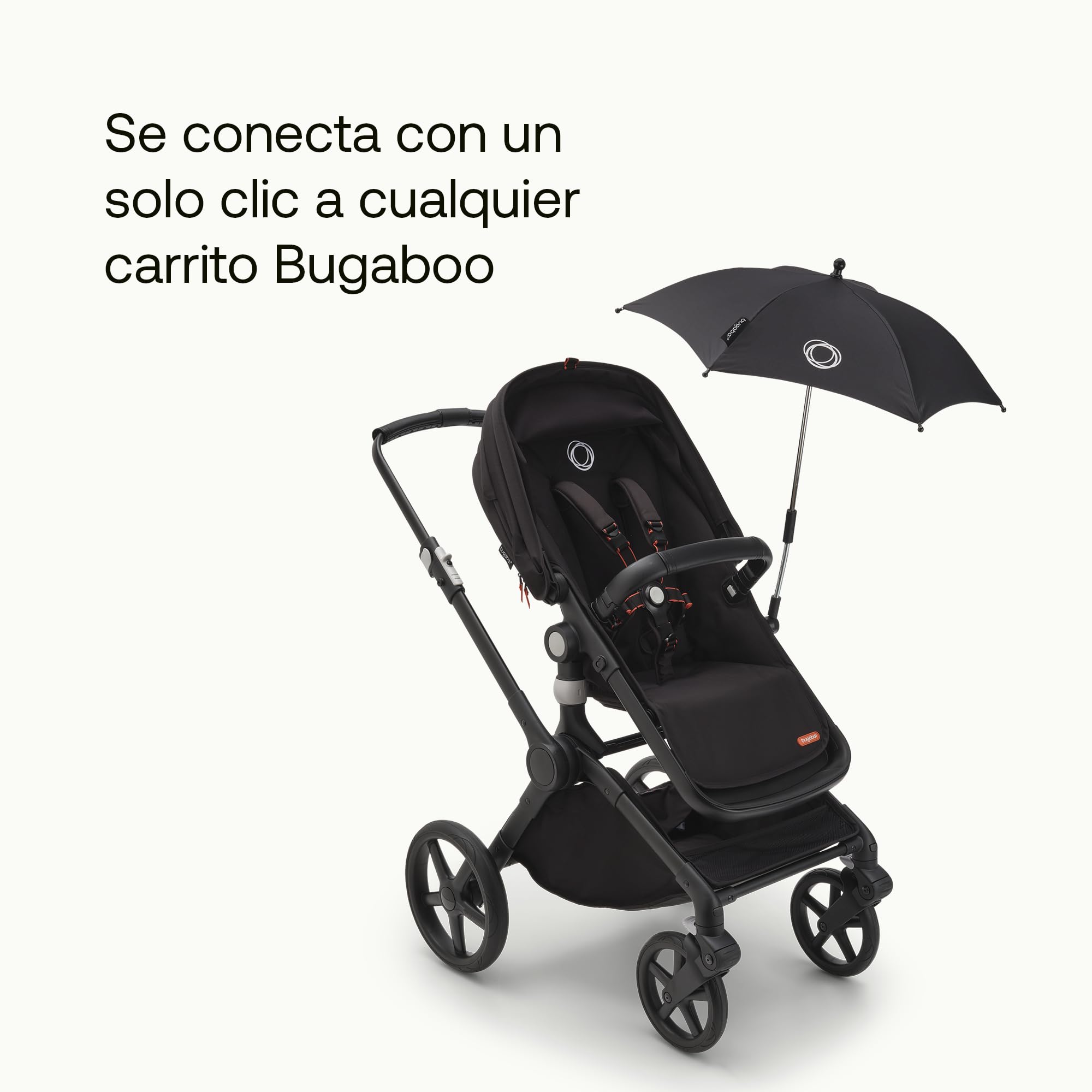 Sombrilla+ Bugaboo, Compatible con todos los carritos Bugaboo, Tejido de protección solar UPF 50+ para una protección solar óptima, Conexión con un clic y mecanismo de fácil ajuste, Negro