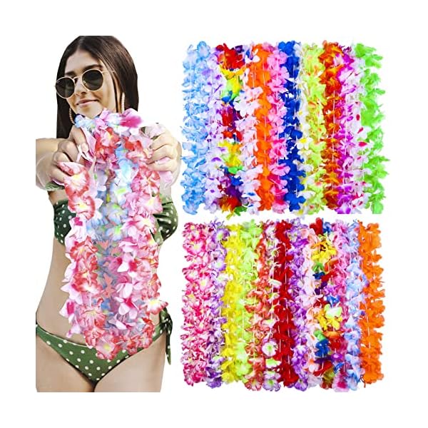 Tsmjuwnd hawaiian leis 100pcs for hawaii tropical luau party decoration(colorful)