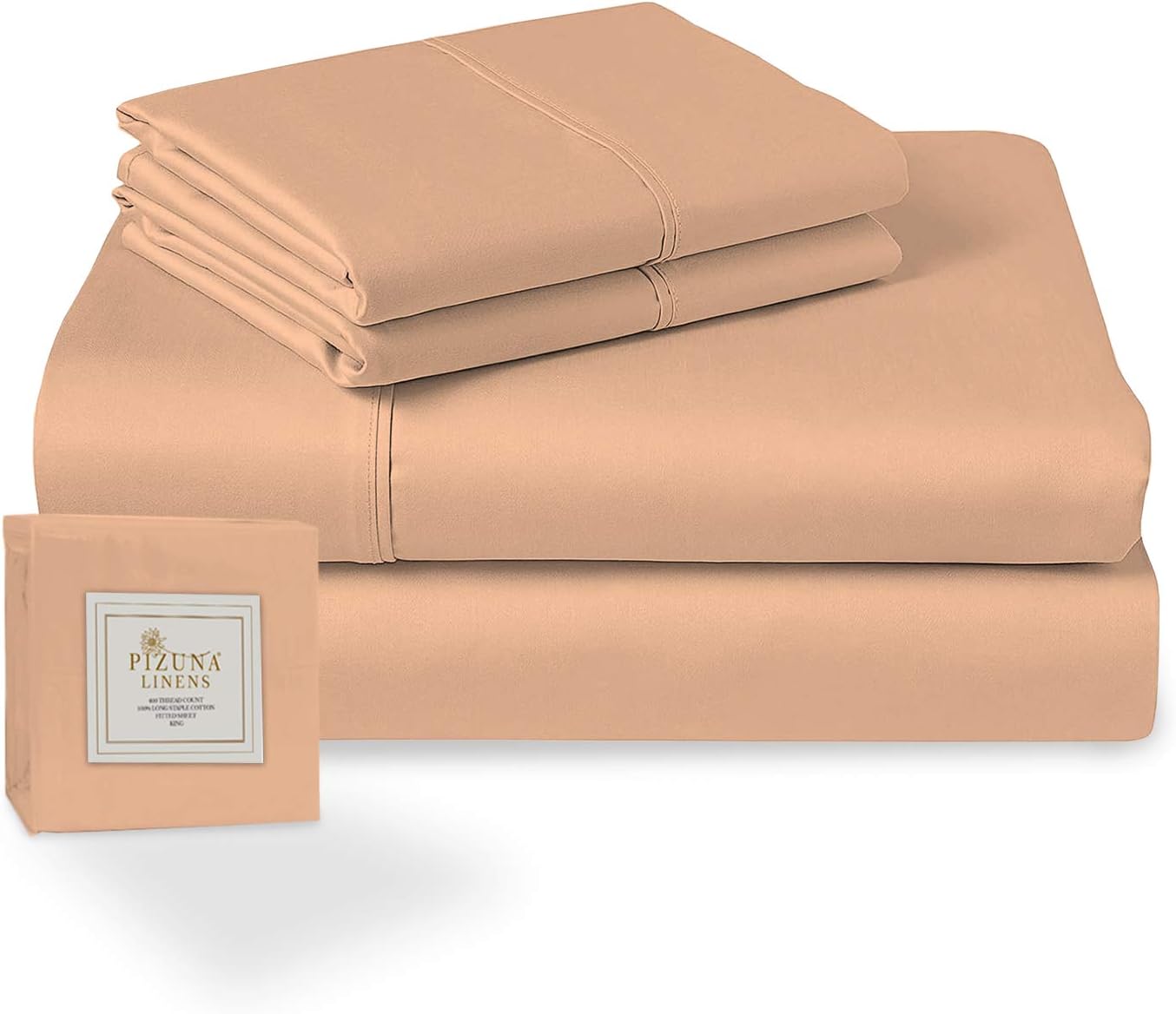 Pizuna 400 Thread Count Cotton 4 Piece Bed Sheet Set Light Orange, 100% Long Staple Cotton Soft Satin Full Sheet Set- 1 Fitted Sheet, 1 Flat Sheet & 2 Pillow Cases (100% Cotton full Bed Sheet Set)