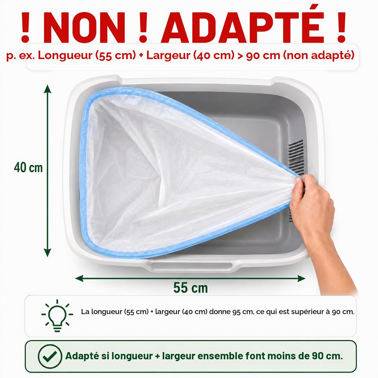 RMAN Lot de 60 Sacs à Litière pour Chat XXL 90 x 50 cm Sacs Poubelles Épais | Anti-Fuite, avec Cordon, Grande, Durable, Résistant aux Griffes et Odeurs, Serrage Compatible Toutes Litières, 4 Rouleaux
