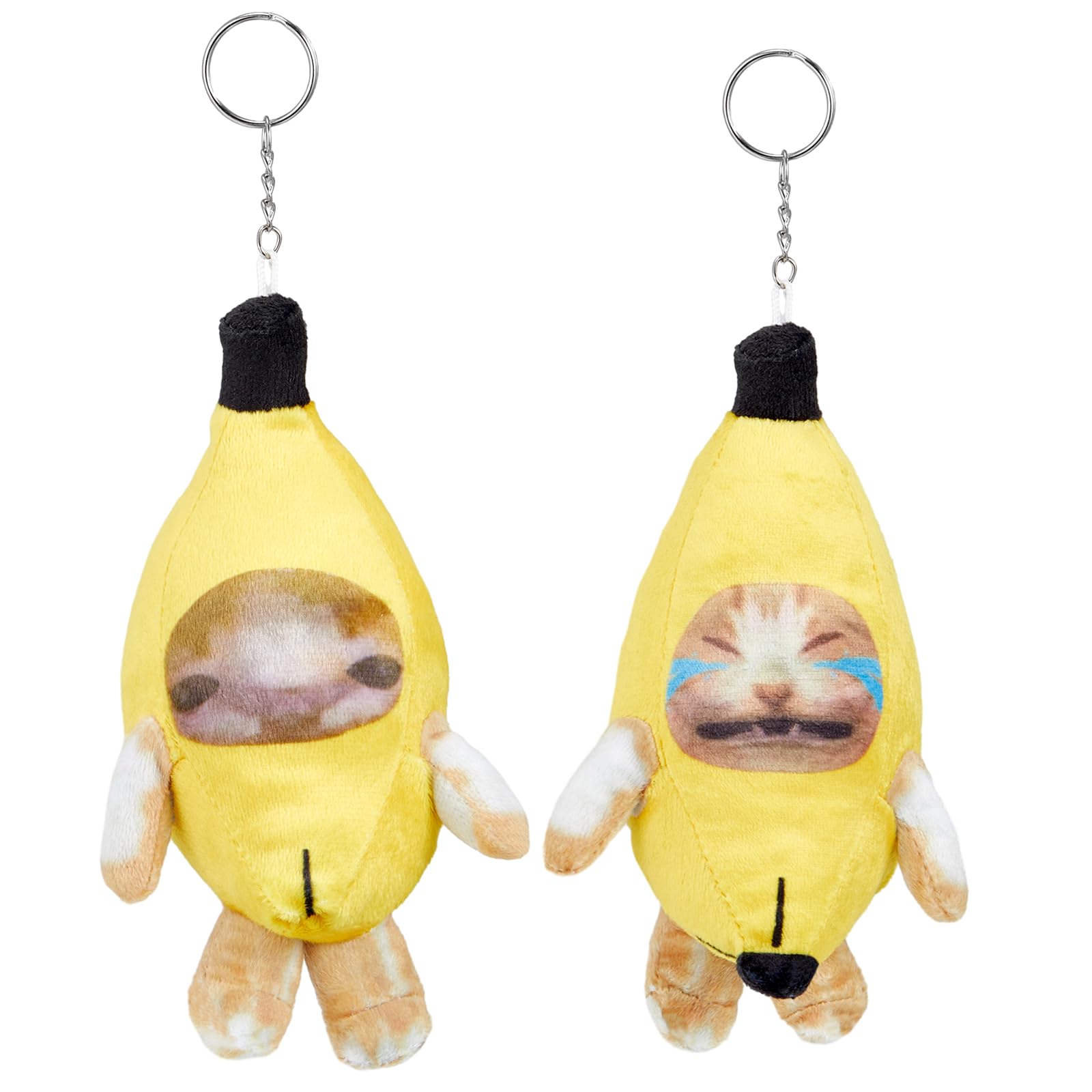 Shappy 2 Pieces 2 Pcs Happy Crying Banana Cat Keychain Sound Making Banana Cat Backpack Keychain Plush Back to School Birthday Gifts Christmas Gifts (Lovely)