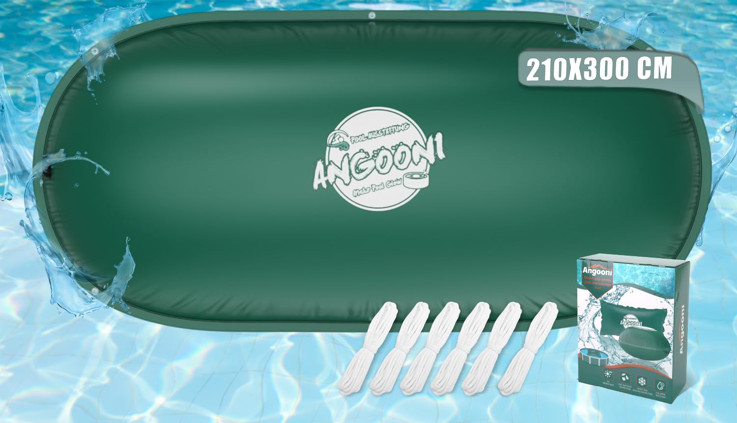 Angooni Cuscino invernale per piscina, ellittico, 210 × 300 cm, XXL, con doppia cucitura per la copertura della piscina, cuscino per l'inverno, con doppia valvola Boston