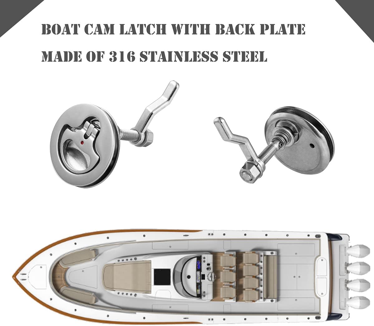 Boat Cam Latch 316 Stainless Steel Boat Latches Marine,Flush Pull Handle & Adjustable Locking Arm Height with Back Plate, Automatic Boat Hatch Latches,Pack of 2