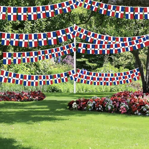 Image of AhfuLife 60 Pcs Dominican String Flags for Independence Day Decorations, Small Dominican Flag Bunting Banner - Double Sided for National Day Festival Party Decorations (5.5x8.3 Inch-66 Ft)