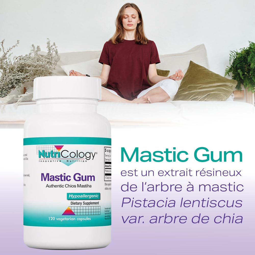 Nutricology, Mastic Gum (Mastix), 500mg, 120 Capsules végétaliennes, Végétarien, Sans Gluten, Sans Soja, Sans OGM