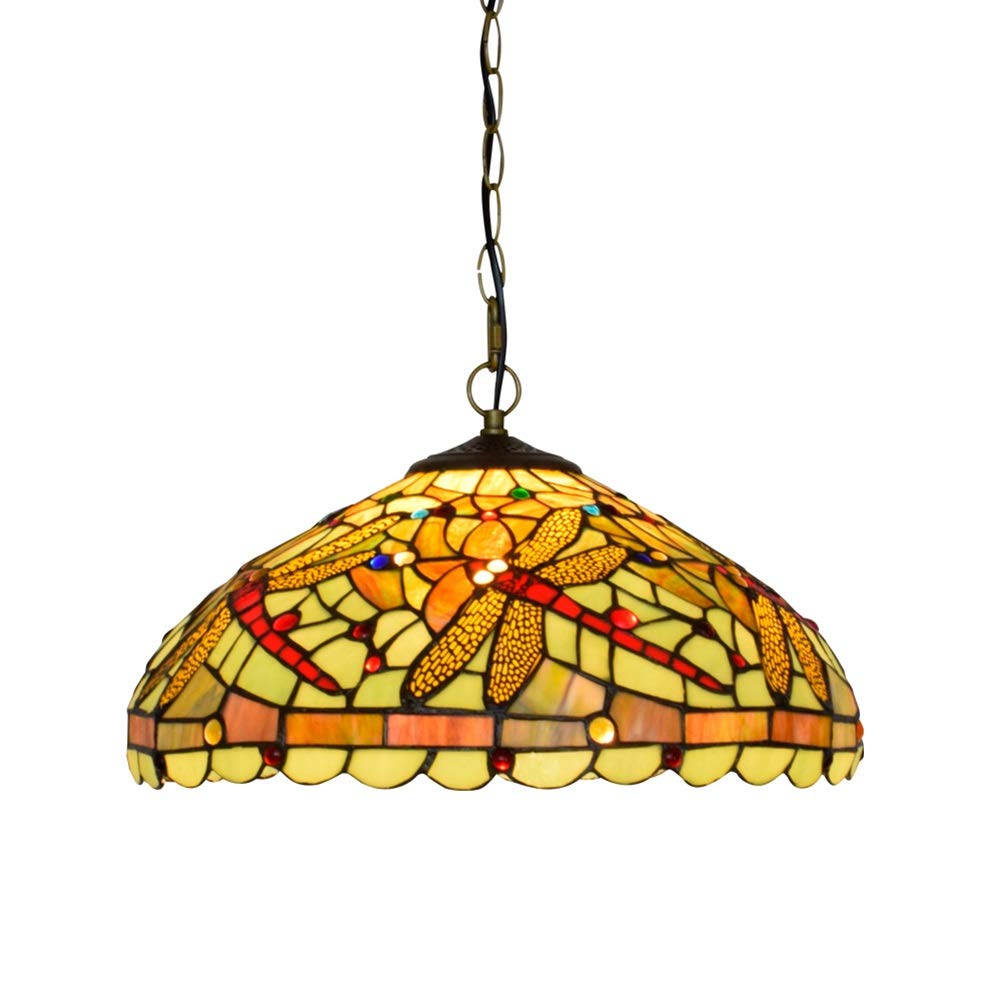 HPTHLY Ceiling Stained Glass Chandelier Dia 40Cm Tiffany Style Green Dragonfly Stained Glass Ceiling Pendent Lamp American Retro Bed Restaurant Bar Light