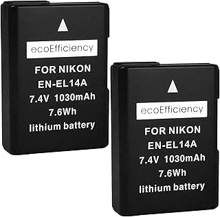 2-Pack of EN-EL14, EN-EL14A Batteries for Nikon D3500, D3100, D3200, D3300, D3400, D5100, D5200, D5300, D5500, D5600, DF, Coolpix P7000, P7100, P7700, P7800 DSLR Cameras