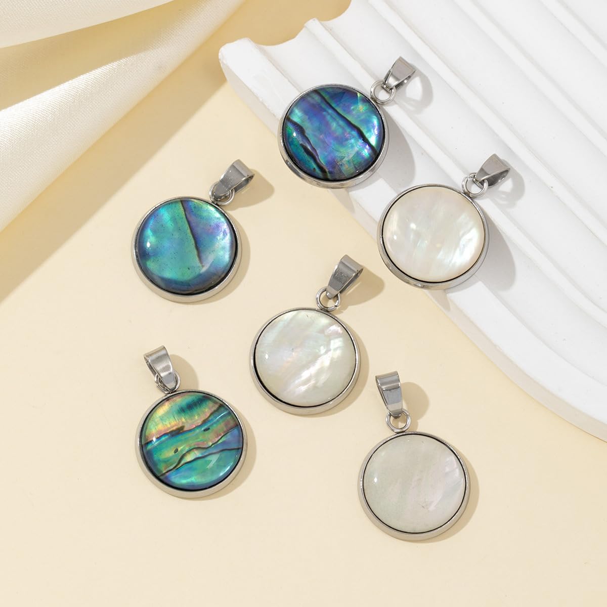 10pcs Natural Shell Round Pendant Silver Edging Design For Jewelry Making DIY Necklace Earrings Bracelet Accessory - Image 3