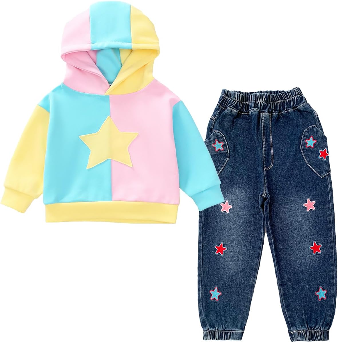 Peacolate 2-7T Spring Fall Summer Little Girls 2pcs Clothing Set T Shirt and Jeans