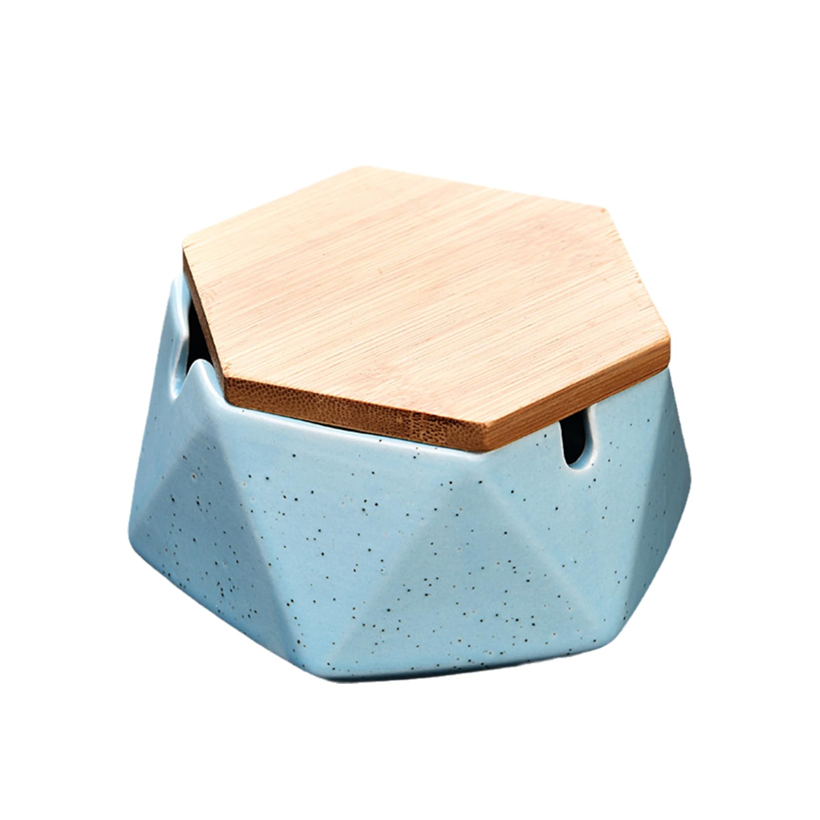 Ashtray Ceramic Tabletop Geometric With Wooden Lid for Cigarettes,Windproof Ash Tray for Indoor and Outdoor Use