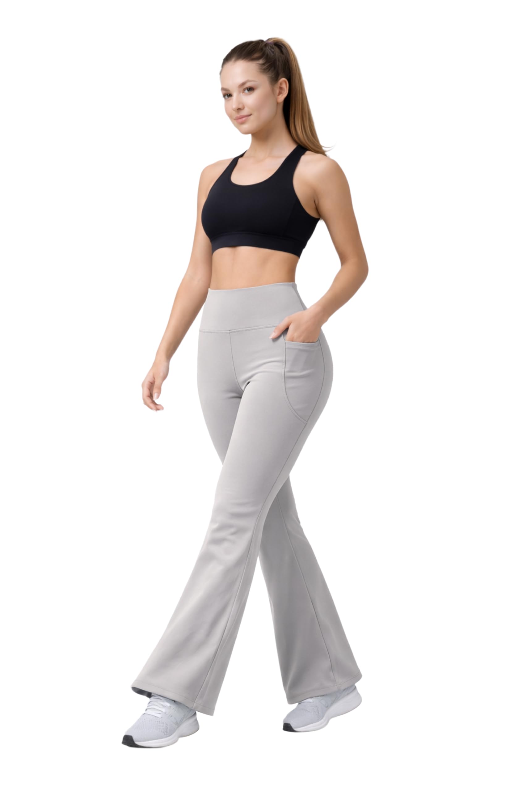pinaak fashion Women’s Flared Yoga Pants | High Waisted Bell Bottom Leggings with Side Pocket | Stretchable Polyester Blend Gym Trousers for Workout, Running & Lounge Wear-picture-35