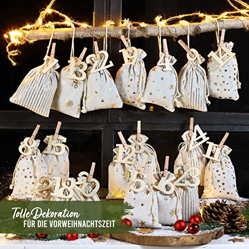 Papierdrachen Advent Calendar 2025, Fabric Bags (24 Pieces) for Filling with XXL Wooden Numbers - Image 3