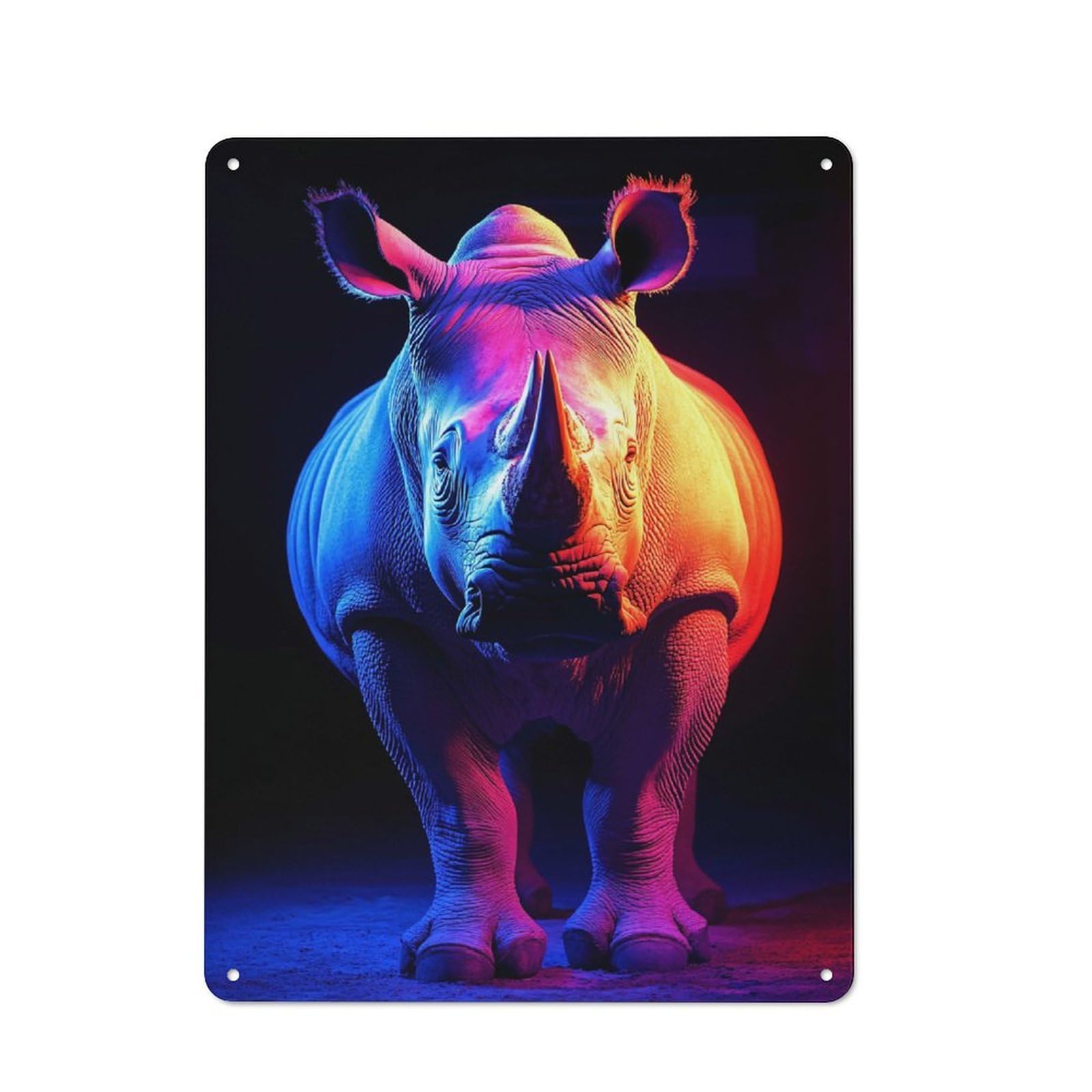 Junmoney Style-3 For Café Or Restaurant, Neon Rhino Portrait Retro Metal Sign 40X30cm, Gift For Café Owners And Decorators During The Christmas Season