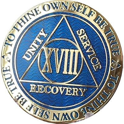 RecoveryChip 18 Year AA Medallion Dusty Blue Color Gold Plated Chip XVIII